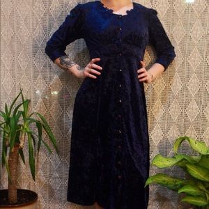 Vintage ‘80s Velvet Blue Button-up Dress